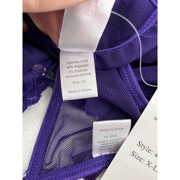 Elegant Moments Mesh Babydoll G-String Purple Womens Xlarge - Picture 8 of 10